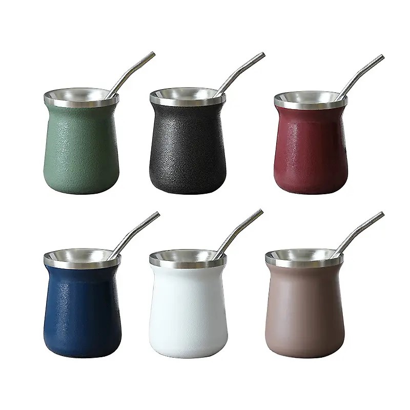 Argentina 8oz yerba mate cup double wall stainless steel mate gourd coffee tea cups