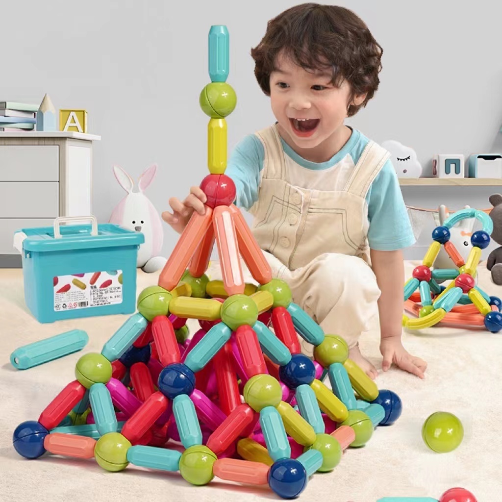 Colorful Educational Montessori Stem Parts Accessory Building Block Set Magnetic Balls Rods EN71 Certified Plastic Toys for