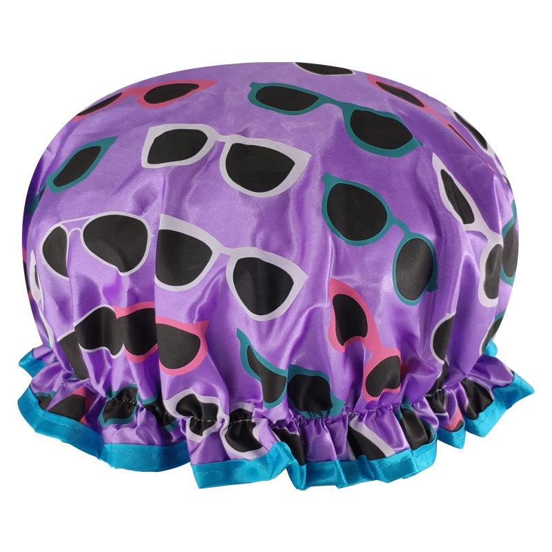 Manufacturer Bath Accessories Dual Layer PE Fabric Inner Women Bath Cap Satin Reusable Custom Waterproof Shower Cap with Elastic