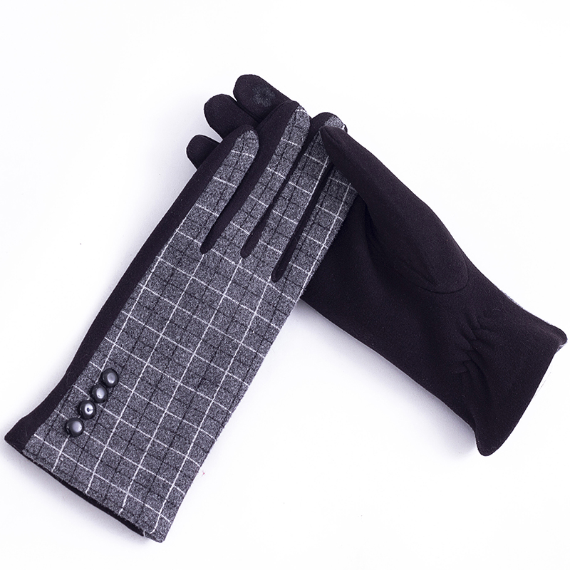 Hot sell Checked woolen fabric plain gloves AB face outdoor driving gloves with touchscreen for women