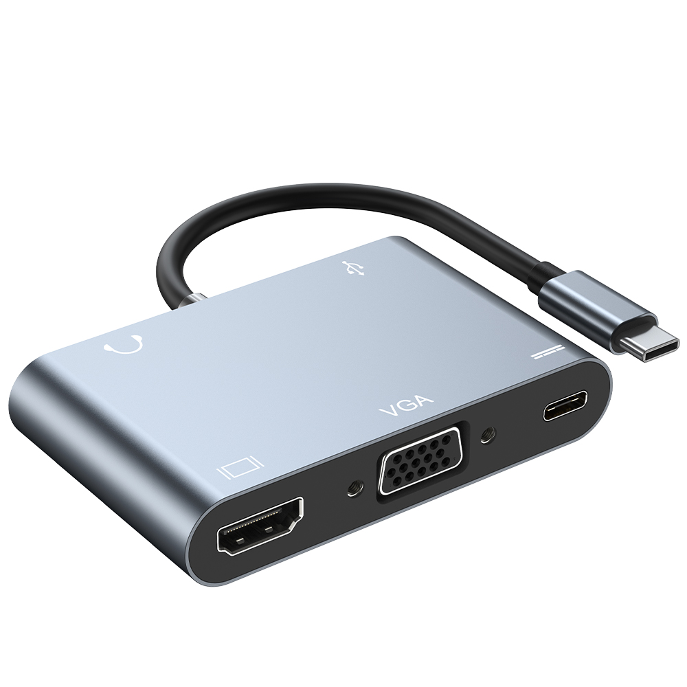 SOYEER 5 в 1 концентратор USB HD + VGA + AV + USB3.0 + PD Видео Аудио преобразователь для Mac Win 7/8/10 PC TV HD TV проектор Type-c концентратор