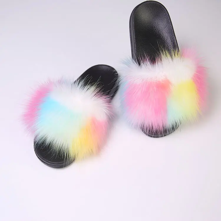 Women Summer Colorful Faux Fur Slides Warm Winter Soft Ladies House Fur Slide Slippers for Women