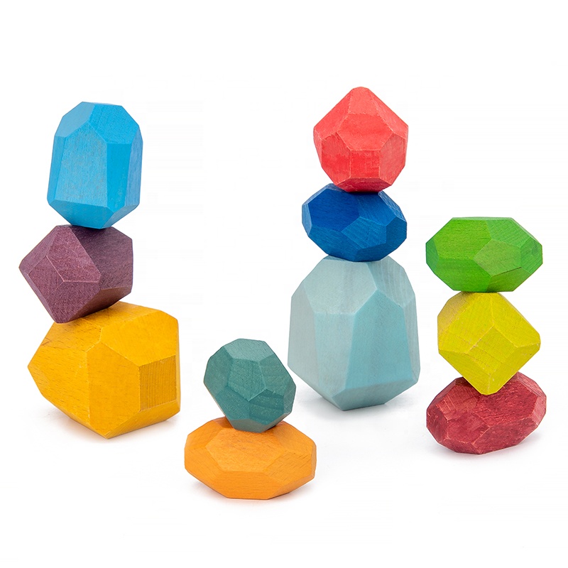 Best Selling 11 capsules Creative Balancing Stone Wood Balance Rocks Baby Toys Wooden Building Block Toys Rainbow Block Toy