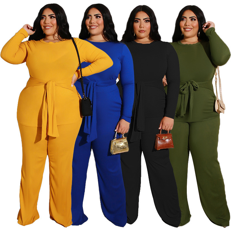 Women's New Fashion Two-Piece Set Solid Pattern Sexy Tight Knitted Clothing in Large Size Casual Pure Color