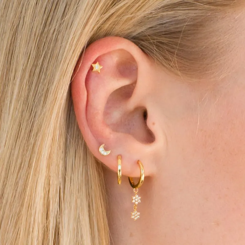 18k Gold Plated Metal Pearl Stud Earrings Geometric Petal Diamond Star Snowflake Silver Drop Earrings Gift Jewelry