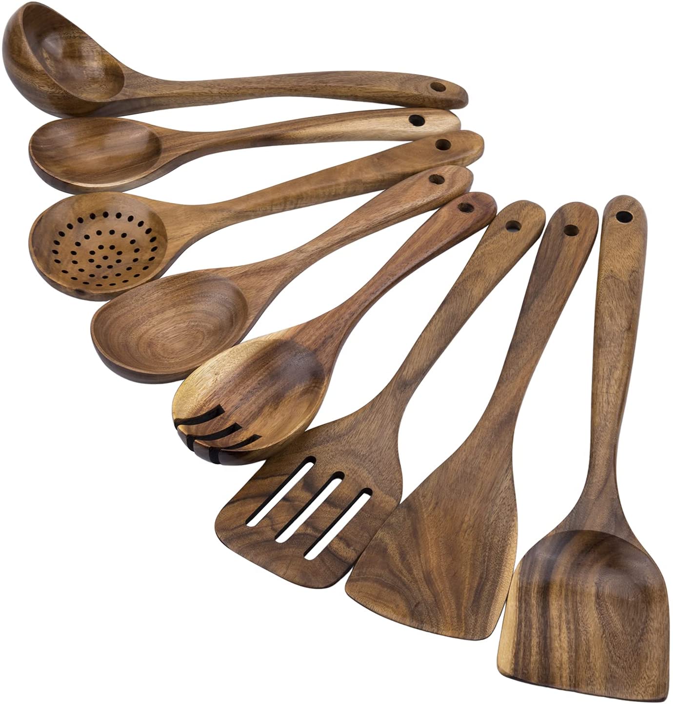 Wooden Spoons for Cooking,Nonstick Kitchen Utensil Set,Wooden Spoons Cooking Utensil Set Non Scratch Natural Teak Wooden Utensil