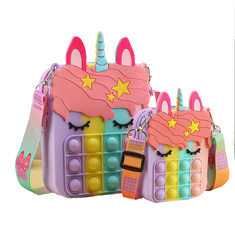 Rainbow Unicorn Pop Bag, Fidget Sensory Toy, Push Wallet, Bubble Popping Up Coin Purse, Amazon Hot