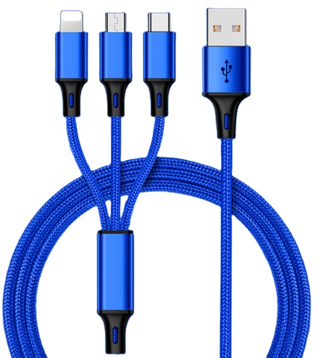 Multi Charger USB Cable 3 in 1 Mini USB Extension Cable Nylon Braided Multiple Fast Charging Cable for Android Apple iPhone