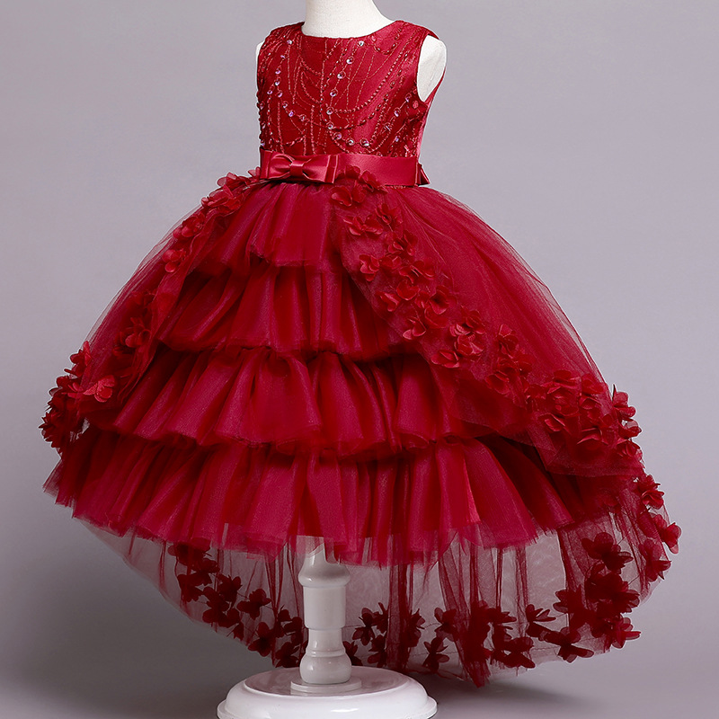 Children's Boutique Flower Dresses Luxury Lace Trailing Girls Party Wedding Princess Formal Dresses for Girls of 5 Years Old