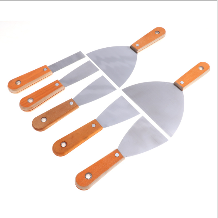 Mirror surface double clip stainless steel putty knife wooden handle putty knife