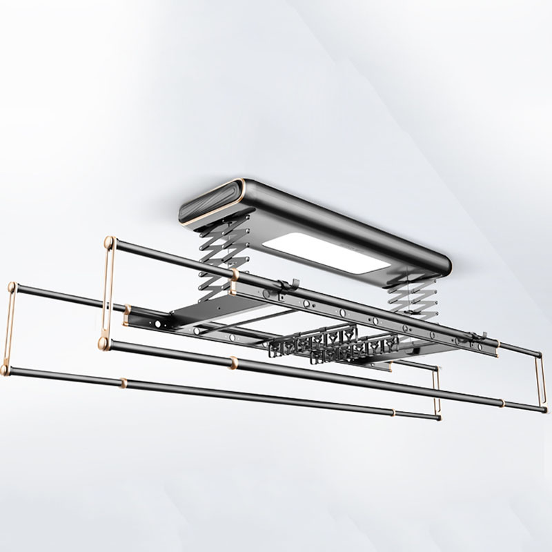 black ceiling cloth dryer lifting clothes pole with lighting