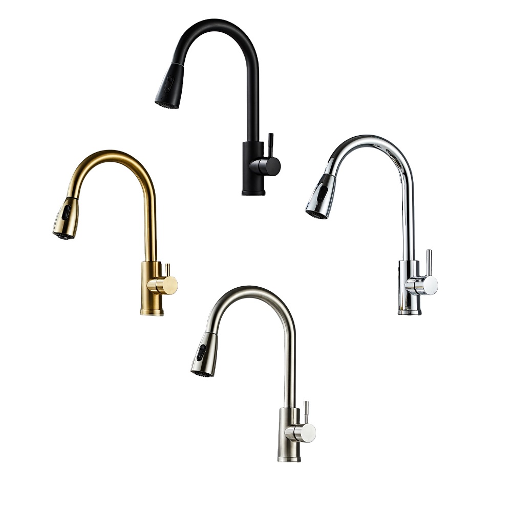 2021 Modern Black Gold Pull Out Mixer Flexible Hose Brass Sink Kitchen Faucet