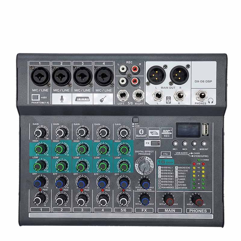 6-канальный консоли Смеситель для музыки миксер 5V адаптер питания 16DSP эффект звукомикшер