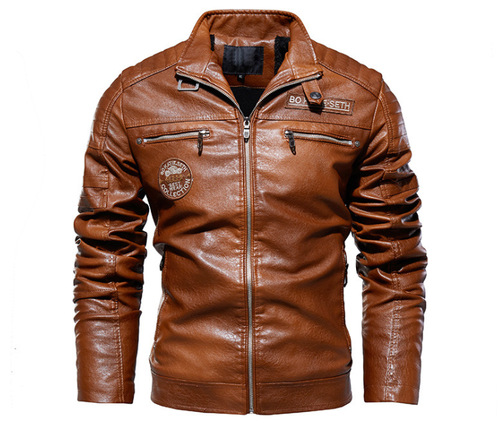 Euro Size Fashion Style Fleece Lined PU Men Leather Jacket Biker Jacket