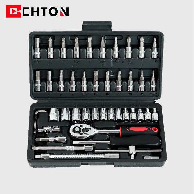46 Pcs 1/4 DR Car Repair Tool Box Spanner Chrome Vanadium Hand Tools And Ratchet Wrench Socket Set