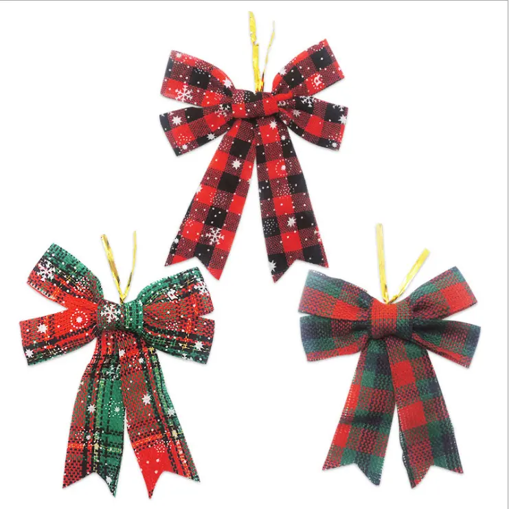 Red And Black Plaid Buffalo Checked Plastic Ribbon Bow For Christmas