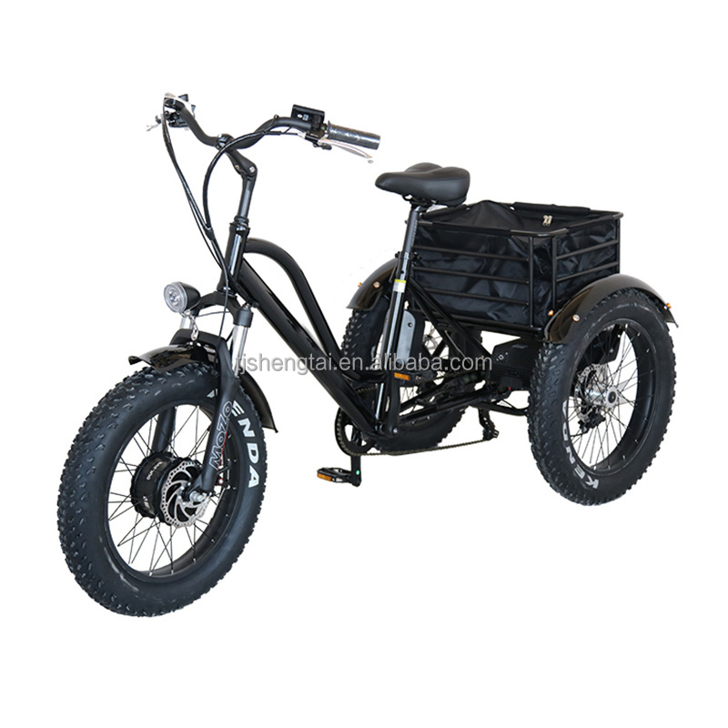 20 Дюймов 48V 500W Электрический трехколесный велосипед с толстыми покрышками 3-х колесный Электрический трехколесный велосипед трехколесный грузовой велосипед для взрослых Электрический велосипед с корзиной