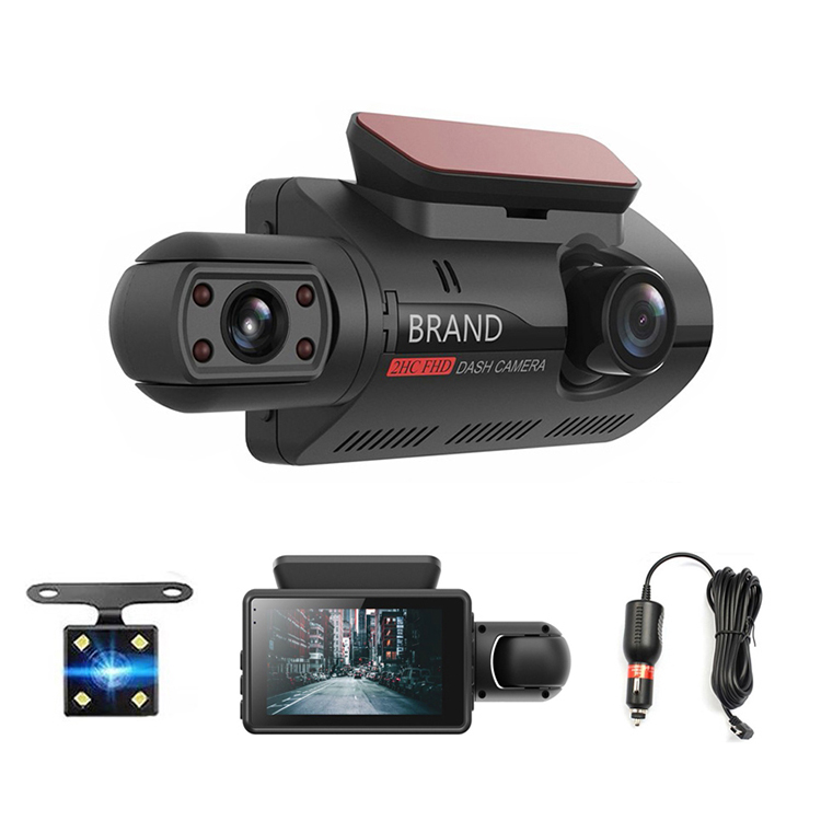 С двумя объективами Автомобильный видеорегистратор Dashcam 3 дюймов Мини Full HD 1080 спереди и сзади, Автомобильный видеорегистратор в режиме циклической записи чёрный ящик для автомобиля, автомобильный Регистратор g-сенсором