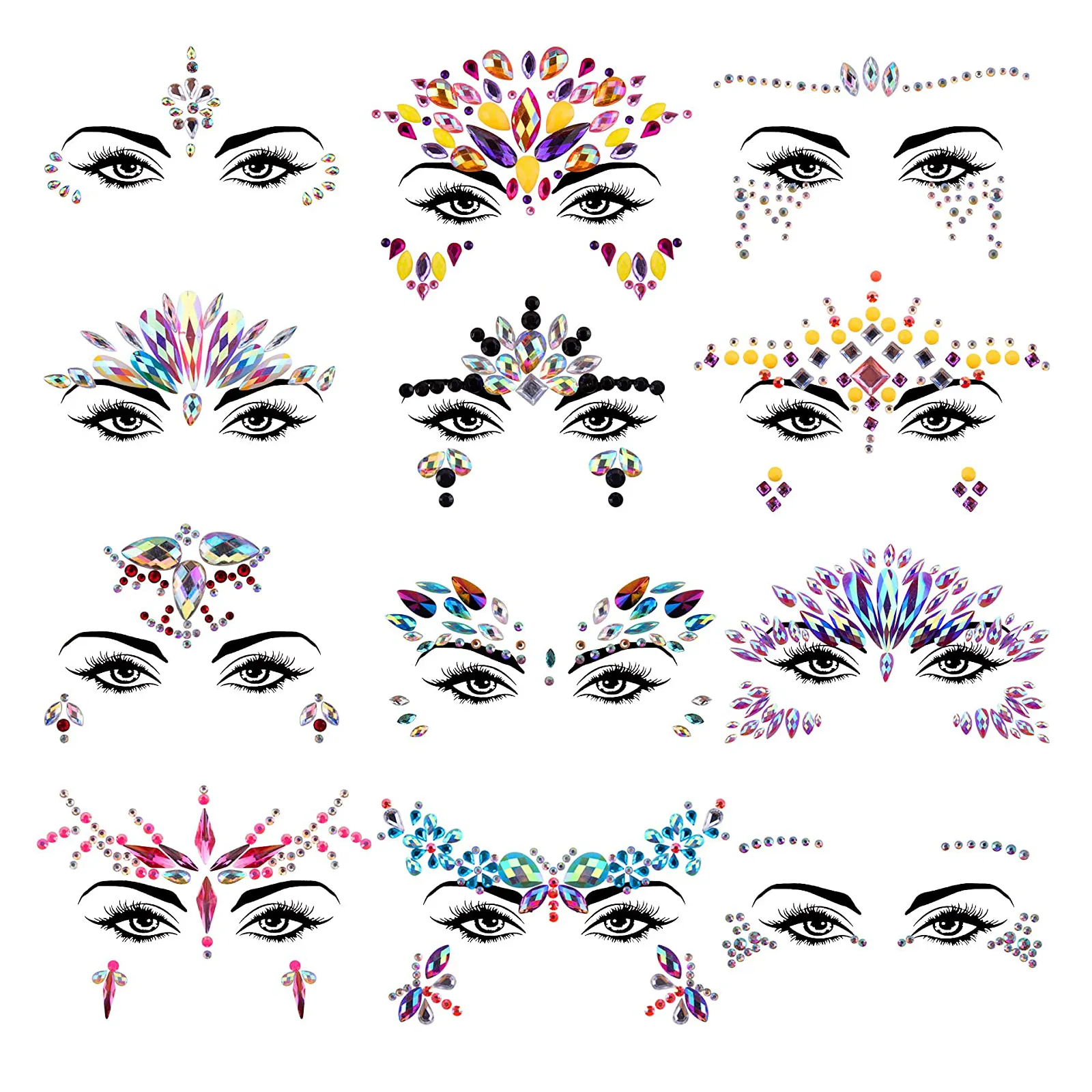 Face Gem Jewels Rave Face Crystal Gem Eye Face Body Jewel Crystal Rhinestone Stickers for Festival Party