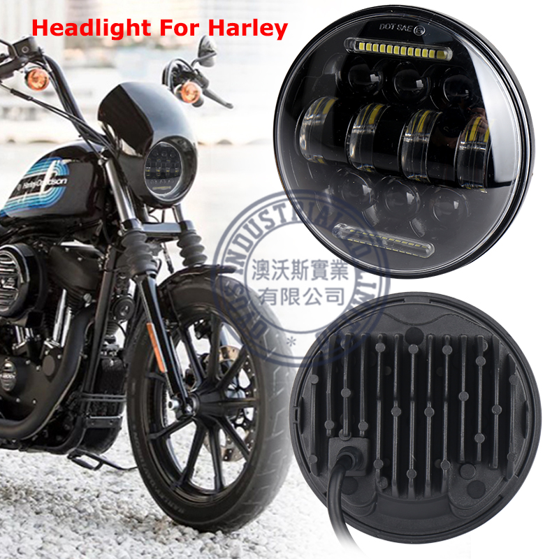 OVOVS High Design Motorcycle Lighting System 5 3/4" Round Headlight with DRL 5.75" Led Projector Headlights for H-arley Davidson