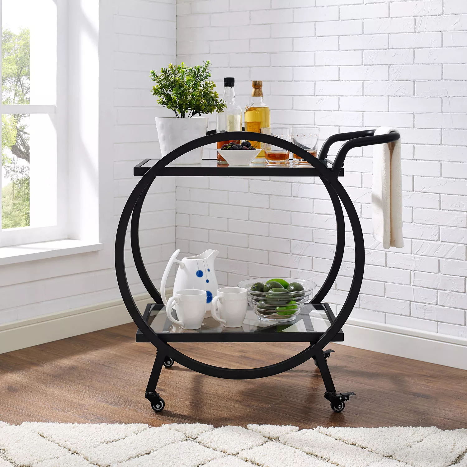 Hotel Black Metal Furniture Serving Bar cart Drinking Trolley