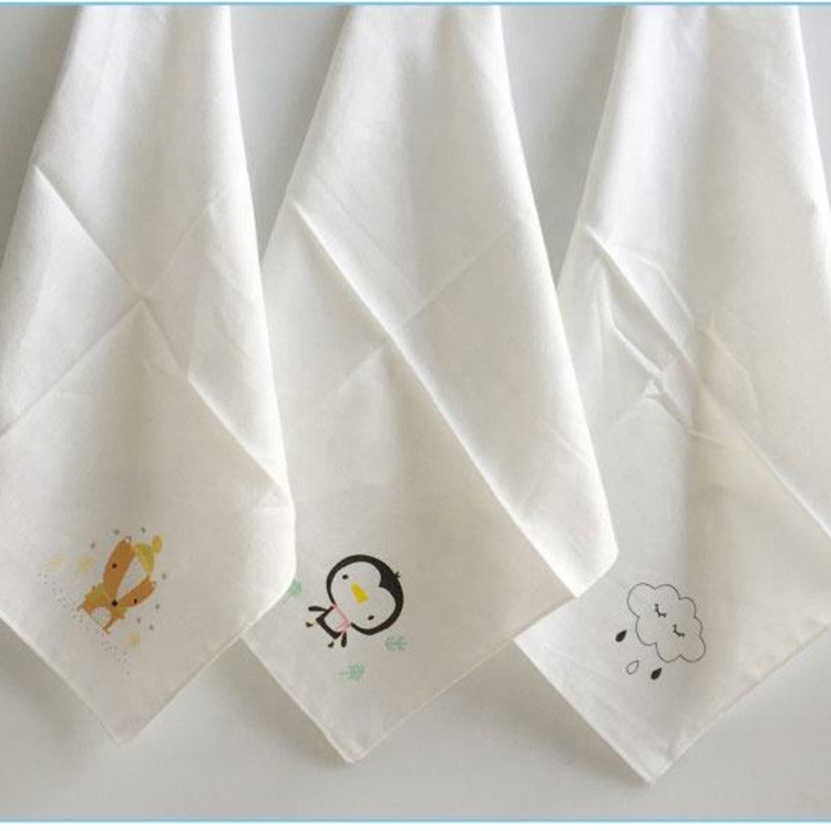 Customized Printing Free Sample 100% Cotton Muslin Baby Handkerchief Casual Multi-Purpose Soft White Baby Towel