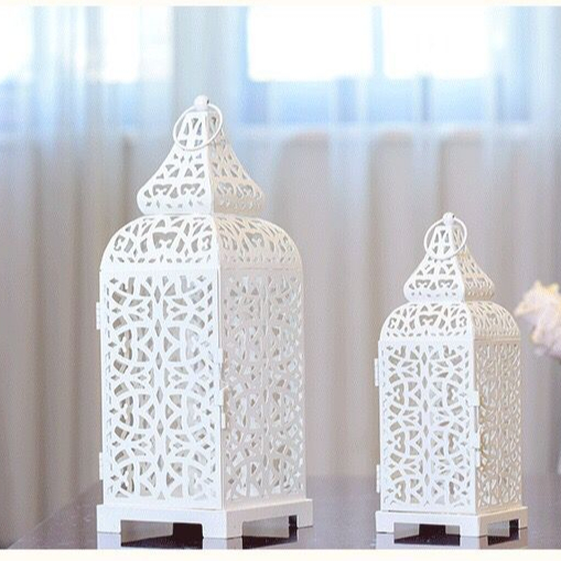Wholesale portable outdoor large iron wind lantern candle holder decoration garden craft glass lanterns