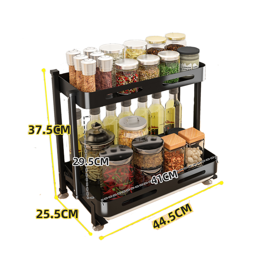 2 Tier Modern Black Multifunctional Kitchen 201 stainless steel Standing Type Spice Rack