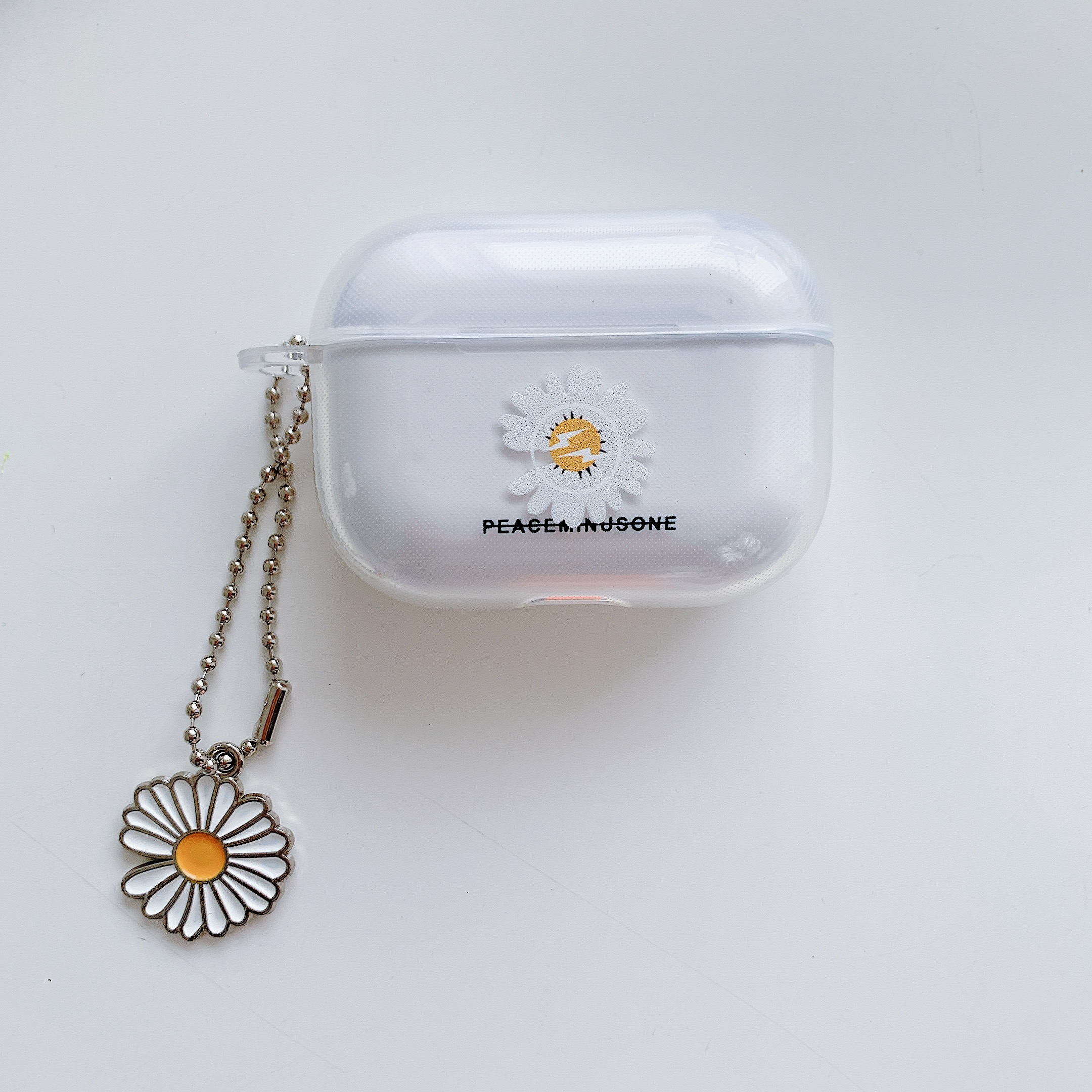 Light Weight Simple Flower Portable Translucent TWS Shockproof Protective Keychain Chrysanthemum Pendant Ornaments Earphone Case