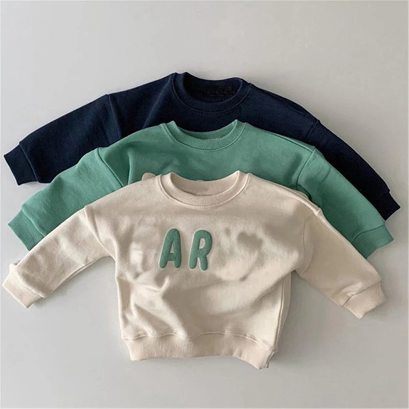 Custom Logo 50% Cotton 50% Polyester Pullover Sweatshirt Flocking Printed Toddler Long Sleeves kids crewneck sweatshirt