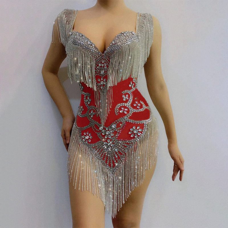 Y1838NOVANCE Sparkly Rhinestone Fringe Transparent Dress Party Dance Dresses Show mini skirt birthday sexy dress