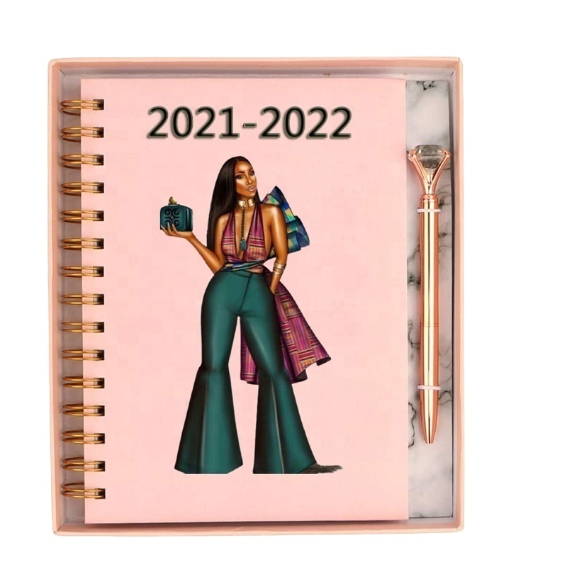 Custom 2021 Hardcover A5 Spiral Paper Note Book Diary Journal Agenda Daily Weekly Monthly Organizer Planner Notebook Set