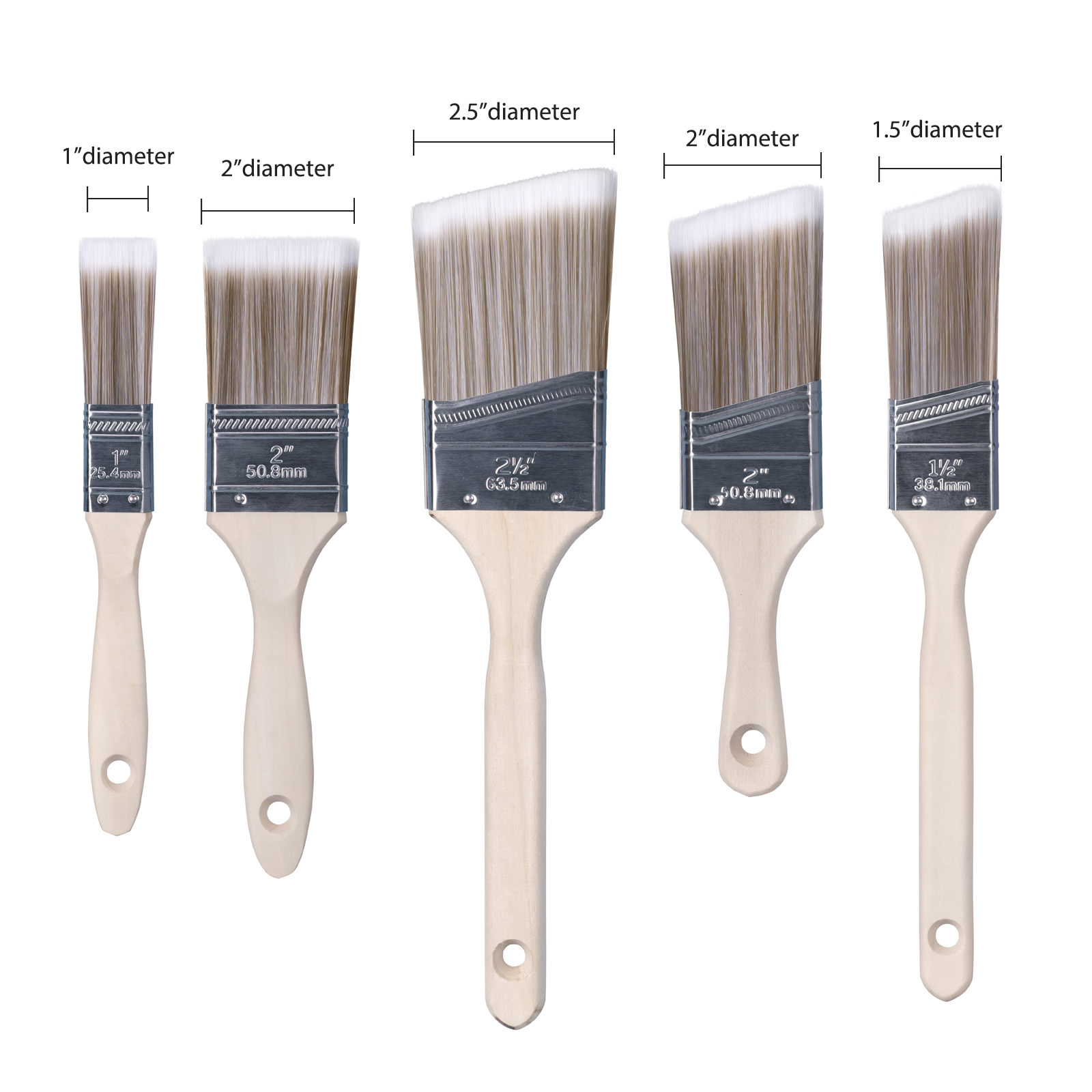5-Piece Pro Industrial Latex Oil Paints Stains Flat Angle Brushes Interior Exterior Home Improvement OEM Paint Brush Set