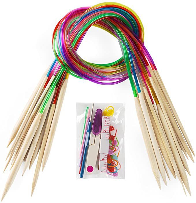 Bamboo Circular Knitting Needles Crochet Sewing Knitting Double Cusp Hooks Soft Tube Needle Craft Tools Set