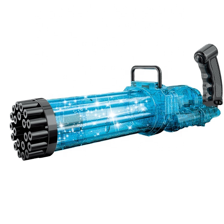 Electric Outdoor Toys Automatic Blowing Bubble Machine With Bubble Water 21 Hole Lighting Gatling Machine Gun