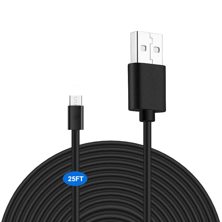 Сверхдлинный удлинитель питания, 25 футов, 8 м, кабель Micro USB для камеры безопасности Android