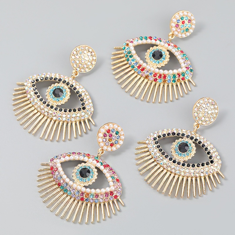 Fashion Hot Selling Simple Color Diamond Alloy Inlaid Pearl Eye Shape Earrings Accessories Jewelry Wholesale