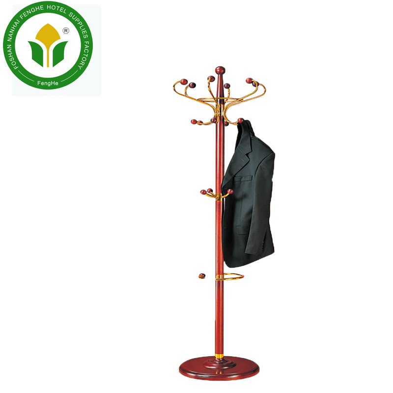 High quality hotel room standing red wine color wooden clothes rack hanger rack