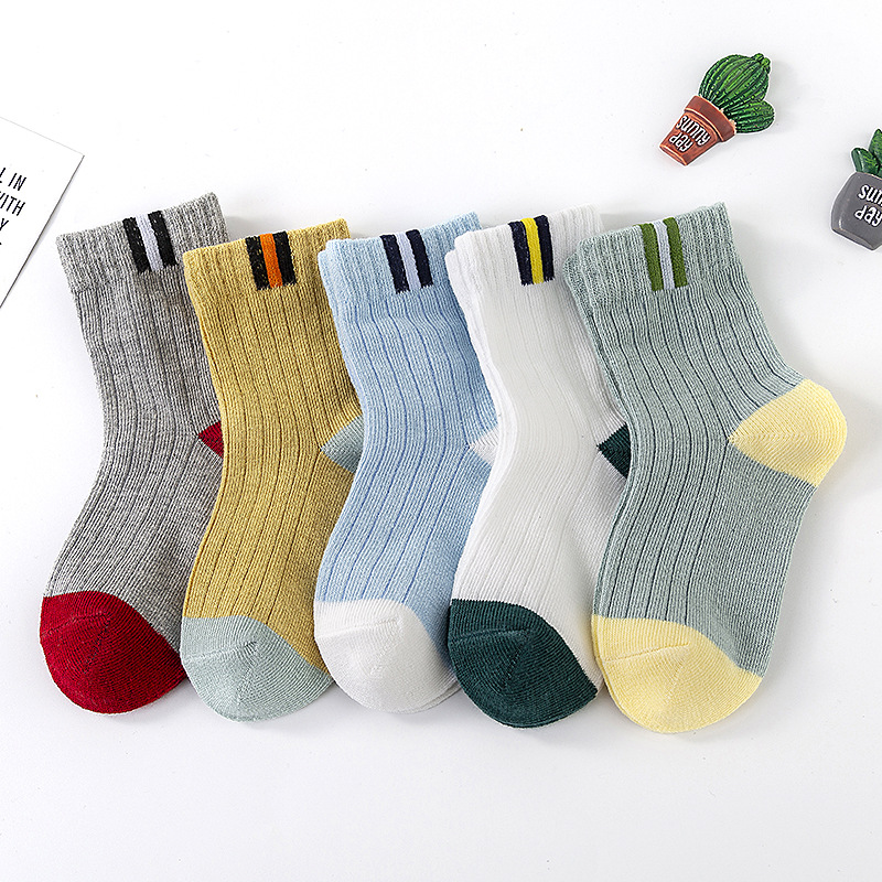 Spring and Autumn Children's mid-calf cotton socks boys and girls baby solid color blue short polar bear