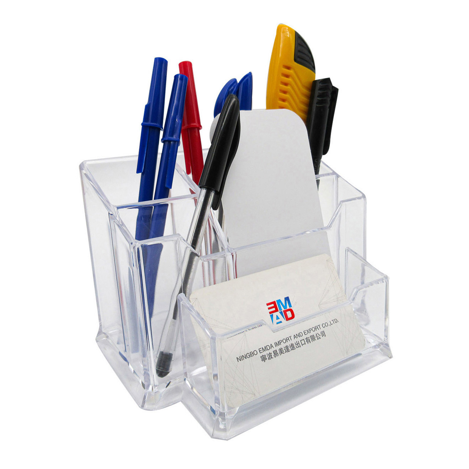 Office desktop transparent clear acrylic plastic desk organizer desktop pen holder desk organizer