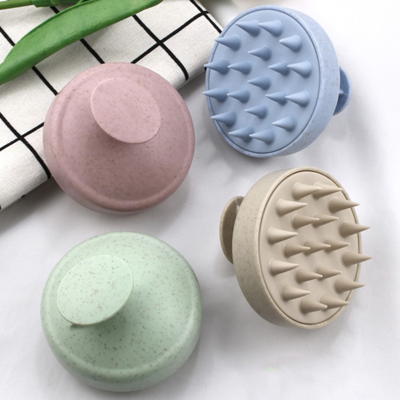 Custom Logo Hair Shampoo Brush Wheat Straw Silicone Hair Scalp Massager Brush For Hair Growth