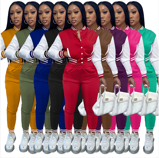 2021 Custom Fall Jacket Short Coats Fashion Cropped Bomber Letterman Baseball Jackets Womens Set