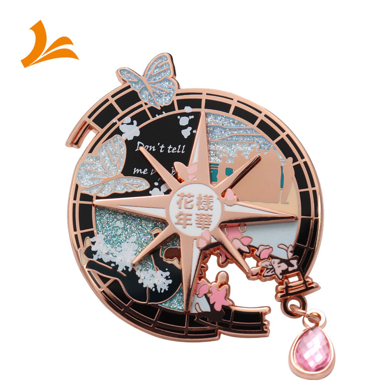 China manufacturer hot selling top quality custom copper plated lapel pins zinc alloy BTS screen print glitter hard enamel pins