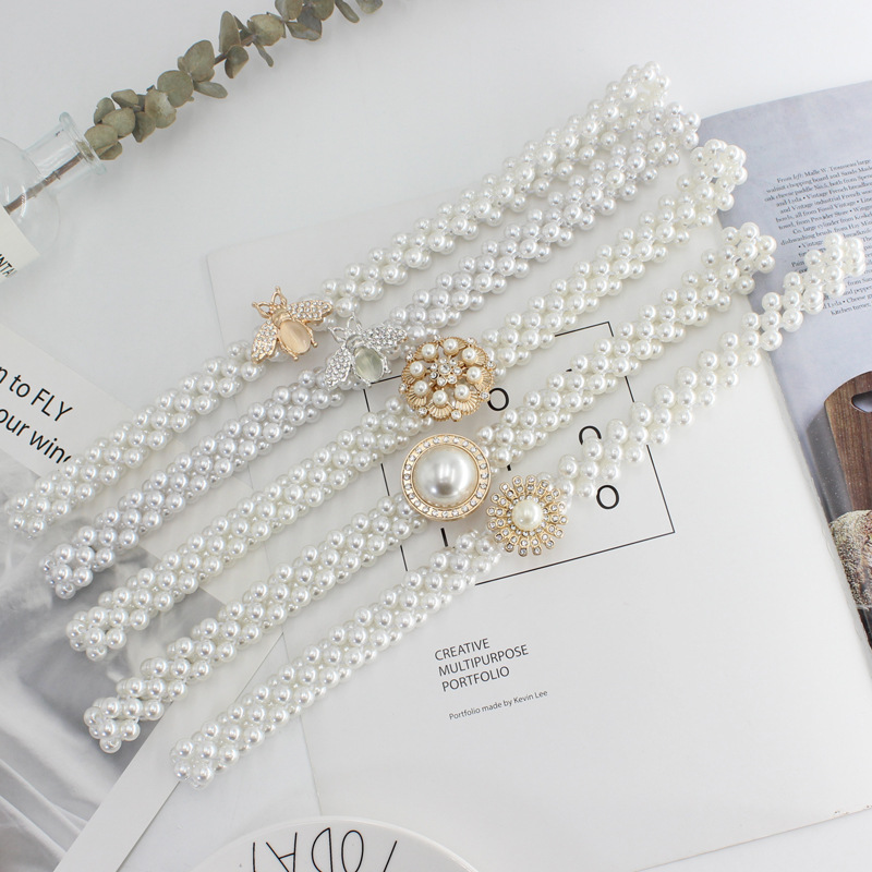 Wholesale Women Rhinestone Belts Dainty Inlaid Crystal Pearl Beaded Belts With Dress