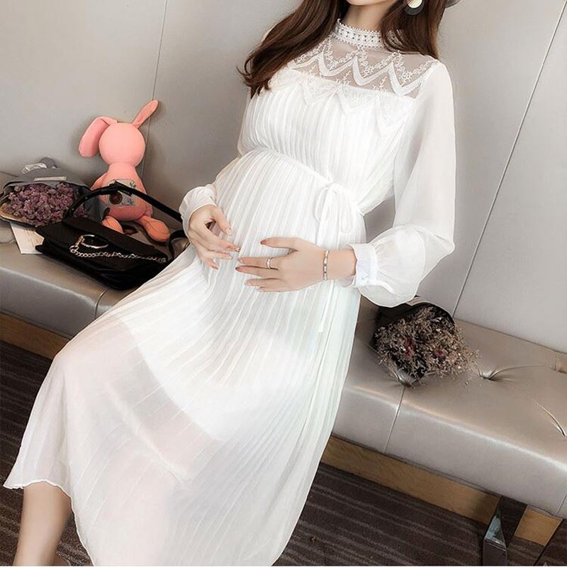MKMN Lace chiffon maternity clothes pregnant women wedding dress pleated skirt sexy photo photography props clothing
