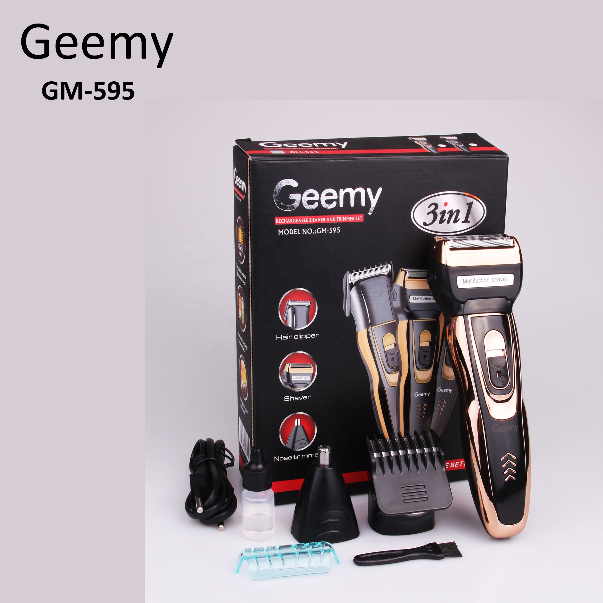 Хорошее качество Geemy GM595 перезаряжаемый мужской набор для ухода топ беспроводной 3 в 1 триммер для волос