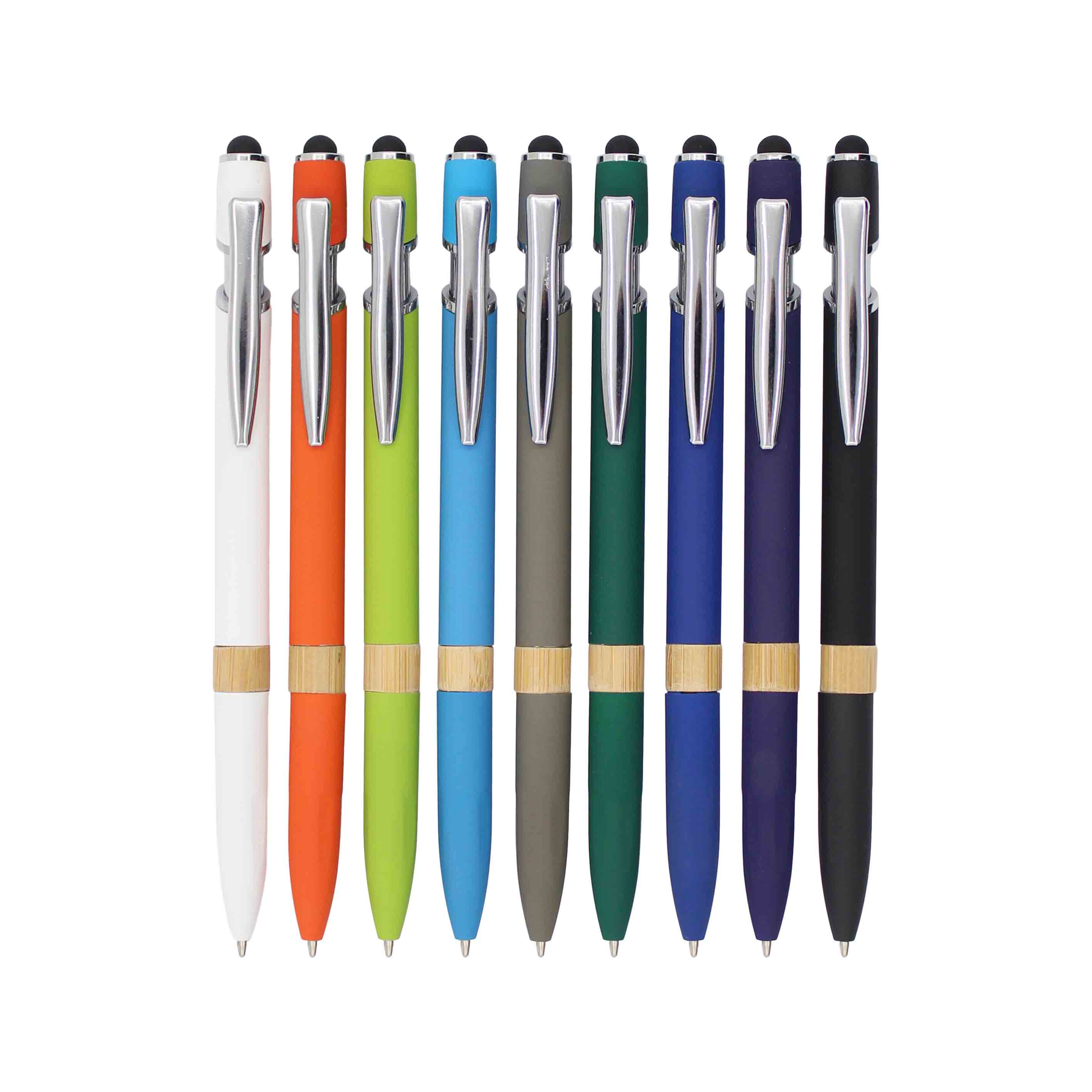 PROMSIGNAL M24395 Eco- friendly Bamboo ring High Quality Metal Ballpen with touch stylus