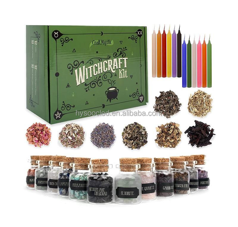 Witchcraft Supplies Box Crystals Dried Herbs Colored Magic Candles Witches Pagan Spell Versatile Tools Witchcraft Crystals Kit