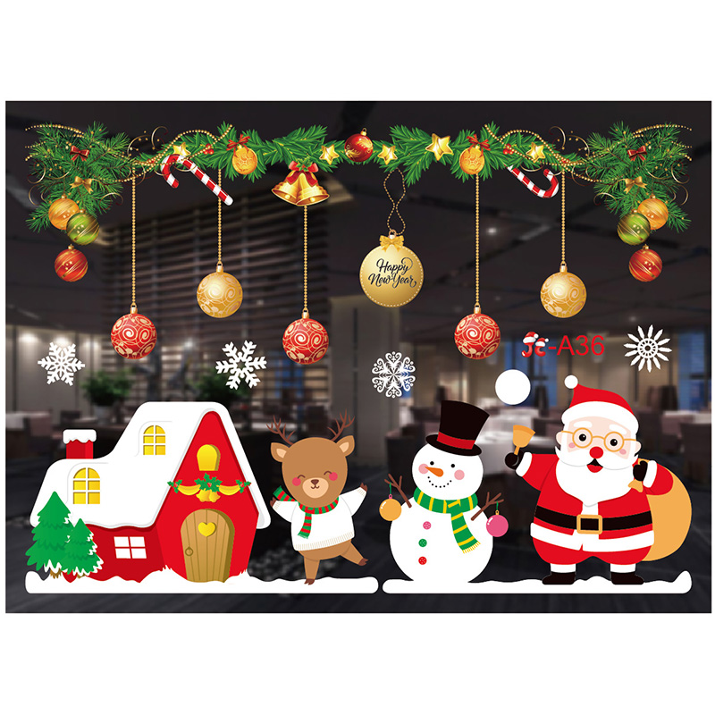 Electrostatic window paste Christmas hanging ball small snowman train elk snowflake color wall stickers car wall custom stickers