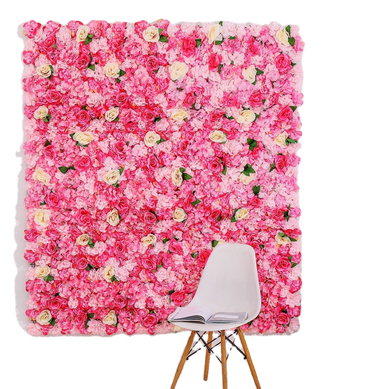 Custom 3D Pink Red Purple Roll Up Wedding Decorative Artificial Silk Peony Rose Flower Wall Panel Backdrop